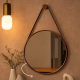Espelho Adnet Redondo Decorativo com alça em couro + suporte