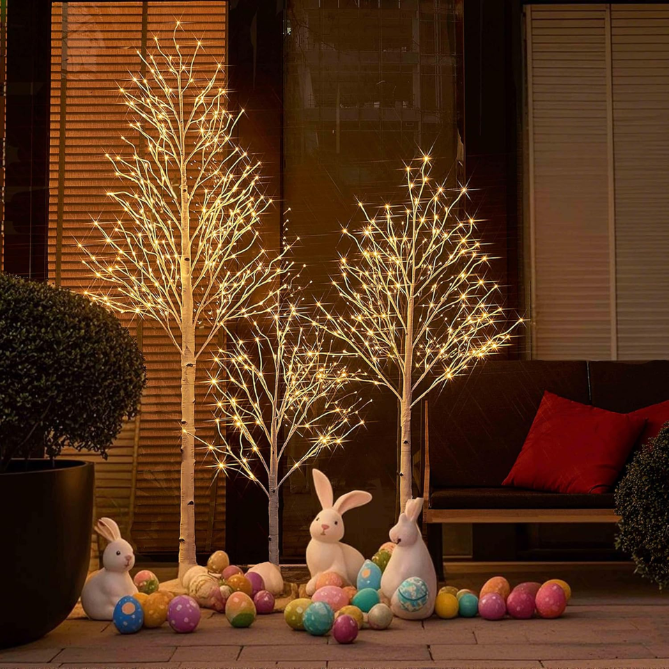 Conjunto de Árvores de Natal LED com Ramos de Bétula Branco - 3 em 1