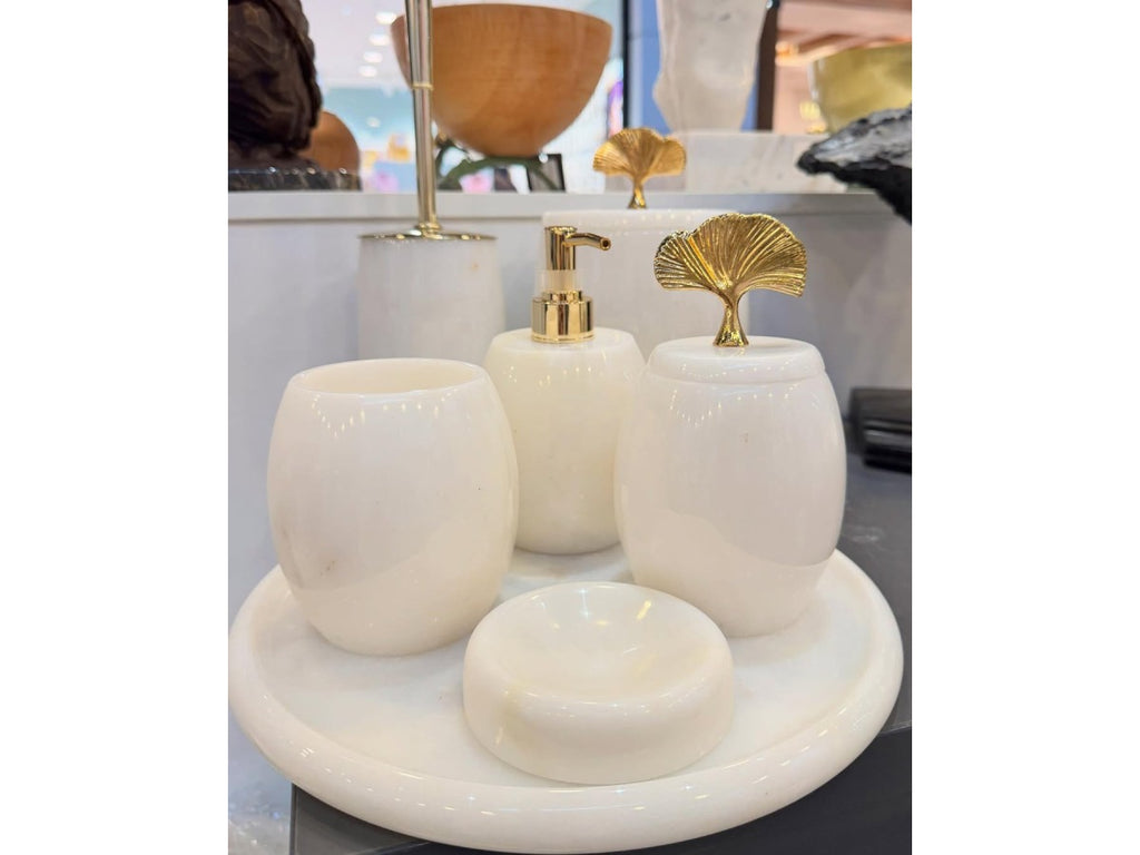 Conjunto de banheiro turco oval com 7 peças de mármore Branco